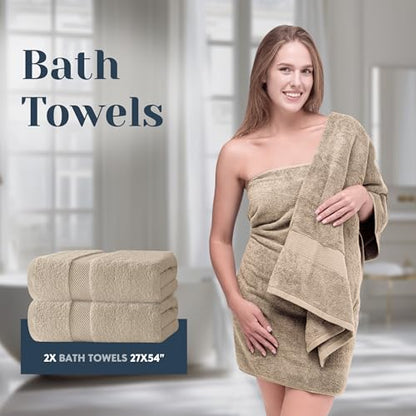 White Classic Luxury Bath Towel Set of 8 Pieces - 100% Turkish Cotton Highly Absorbent Towels for Bathroom, 2 Luxury Bath Towels 700GSM, 2 Hand Towels, 4 Washcloths, Taupe - color: 10: Taupe