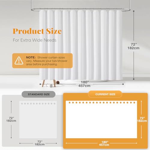 180x72 Linen Textured Waterproof Thick Fabric Shower Curtain, White | Clawfoot Tub Size, 230GSM Polyester, Heavy Duty Cloth, Weighted Hem, 32 Plastic Hooks, Modern Hotel Style, Machine Washable - color: White, size: 180"W x 72"L (Pack of 1)