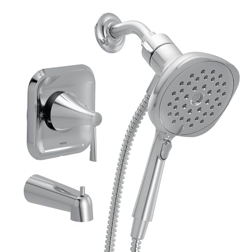 Moen Ronan Chrome Single-Handle Modern Tub and Shower Faucet with Square Handheld Rain Shower Spray Head Featuring Magnetix, Valve Included, 82022 - color: Chrome, style: Square Showerhead