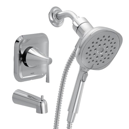 Moen Ronan Chrome Single-Handle Modern Tub and Shower Faucet with Square Handheld Rain Shower Spray Head Featuring Magnetix, Valve Included, 82022 - color: Chrome, style: Square Showerhead