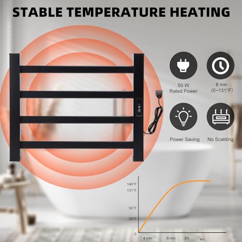 Towel Warmer Heated Towel Bar-Rack - Nopwer Bathroom Wall Mounted Electric Towel Drying Plug-in Matte Black 4 Bars - color: 4 Bars
