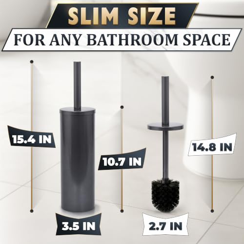 Stainless Steel Toilet Brush and Holder Set, Splash Guard (Graphite) | Toilet Bowl Brush and Holder, Removable Inner Bowl, Dense Bristles, Long Handle, Scratch Resistant, for Modern Bathrooms - color: Graphite