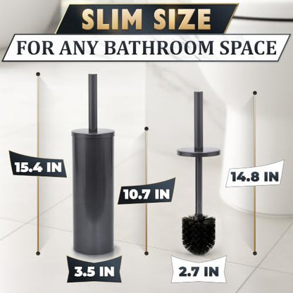 Stainless Steel Toilet Brush and Holder Set, Splash Guard (Graphite) | Toilet Bowl Brush and Holder, Removable Inner Bowl, Dense Bristles, Long Handle, Scratch Resistant, for Modern Bathrooms - color: Graphite