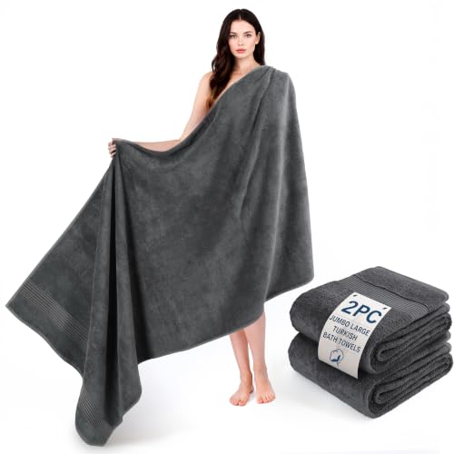 Cotton Paradise 100% Cotton Turkish Towel Set, Soft Absorbent Quick Dry, 2 Piece 35x70 Bath Sheet Set, Dark Gray - color: Dark Gray, size: 35"x70"