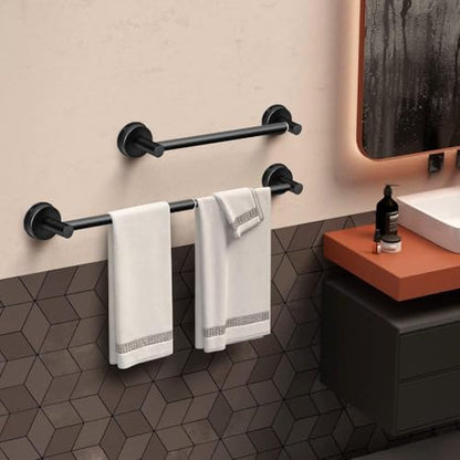 MGahyi Black No Drill Adjustable Stainless Suction Cup Towel Bar | 14.6 ~ 24Inch Extendable Bath Shower Towel Holdere,Heavy Duty Towel Rack Suitable for Tile, Glass & Smooth Flat Surfaces - color: Black