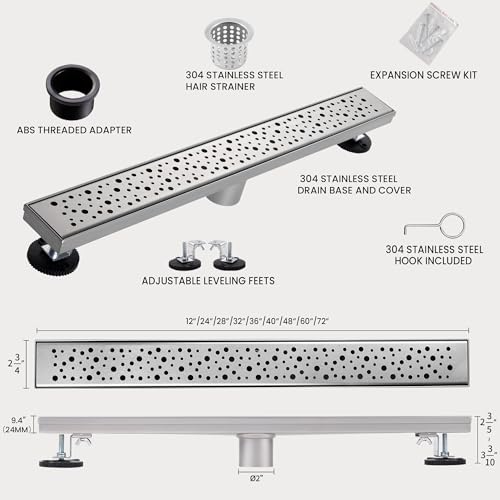 Linear Shower Drain, 28 inch Brushed Nickel | Including Hair Catcher and Removable Grate, 304 Stainless Steel, Easy to Install and Clean (Drain Base Not Included) - color: Brushed Nickel, size: 28 inch