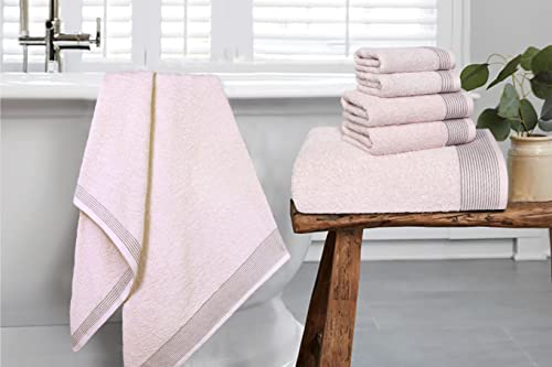 100% Cotton Ultra Soft 6 Pack Towel Set, Contains 2 Bath Towels 28x55 inchs, 2 Hand Towels 16x24 inchs & 2 Washcloths 12x12 inchs, Compact Lightweight & Highly Absorbant - Pink - color: Pink, size: 6 Pack Towel Set