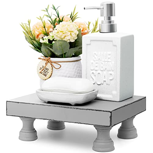 EOSAHR Wood Riser & Display Stand for Farmhouse Kitchen Storage, Gray | 8.5" Riser Stand, Kitchen Counter Accent, Soap Holder, Plant Display, Stable Base, Home Decor Essential - color: Gray - Paulownia Wood