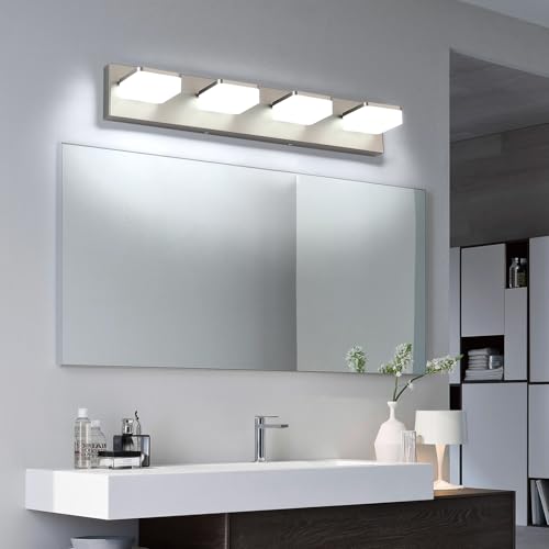 LED Vanity Light Fixture for Bathroom, 4-Light Brushed Nickel Bathroom Light Over Mirror, Modern Vanity Lighting Wall Light Fixtures - size: 4-Light,26Inch