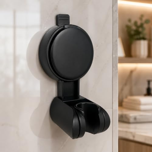Suction Cup Shower Head Holder, Black, Adjustable, No Drill | Strong Suction Hold, Removable No-Drill Mount, Adjustable Angle for Smooth Tile, Glass, Marble and Metal Surfaces - style: Matte Black-L