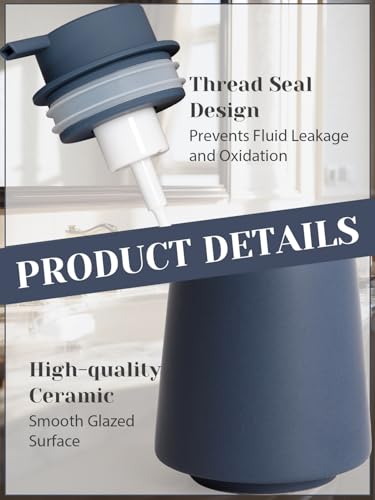 INGOFIN Ceramic Foaming Soap Dispenser -14 oz Foam Hand Soap Dispenser Bathroom, Modern Refillable Dish Wash Bottle for Kitchen with Large Pump, Matte Blue - color: Blue-foam