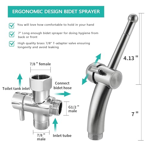 BARROCK Bidet Sprayer for Existing Toilet, Advanced Handheld Ergonomic Jet Spray Set with Precision Water Pressure Control for Muslim Shower/Feminine Hygiene/Pet Cleaning, Bruhsed Nickel - color: Brushed Nickel