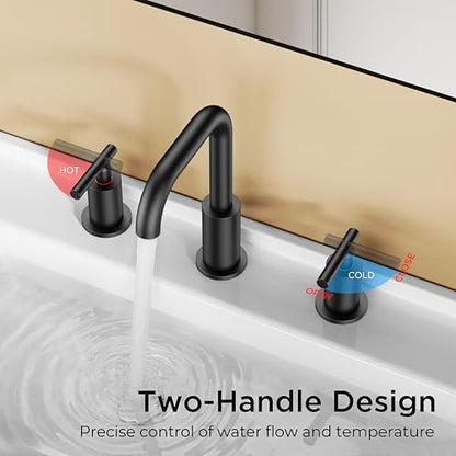 FORIOUS Bathroom Sink Faucet 3 Hole Widespread 8 Inch 2 Pack Matte Black | 6-12 inch Widespread Sink Faucet with 2 Handles, Pop Up Drain and Water Supply Supplies for Vanity Restroom RV Lavatory Sink - color: Matte Black x2PCS