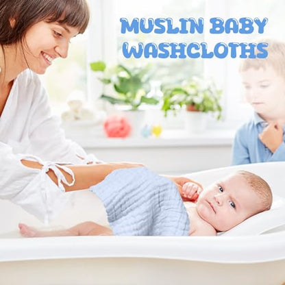 20 Pcs Baby Muslin Washcloth 12 x 12 Inch 100% Cotton Soft and Absorbent Muslin Washcloth Burp Cloth Wipe Newborn Face Towel for Baby Boy Girl Sensitive Skin(White, Light Blue, Blue) - color: White, Light Blue, Blue