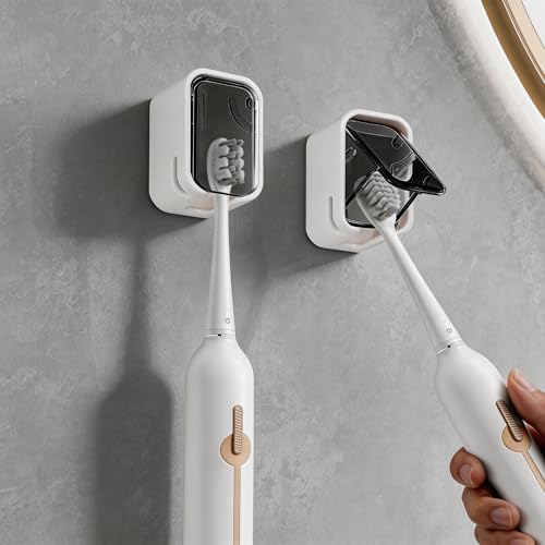 4 Pack Adhesive Wall Mount Toothbrush Holder - Waterproof Bathroom & Shower Organizer, No Drill Stick On Hanger for Manual/Electric Toothbrushes, Space Saving Storage Solution (2)