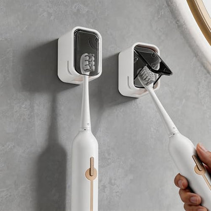 4 Pack Adhesive Wall Mount Toothbrush Holder - Waterproof Bathroom & Shower Organizer, No Drill Stick On Hanger for Manual/Electric Toothbrushes, Space Saving Storage Solution (2)