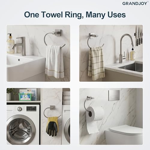 8.5 Inch Brushed Nickel Hand Towel Ring for Bathroom, SUS304 Stainless Steel Wall Mounted Hand Towel Holder, Modern Square Base Swivel Towel Hanger, Heavy Duty - color: Brushed Nickel