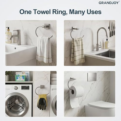 8.5 Inch Brushed Nickel Hand Towel Ring for Bathroom, SUS304 Stainless Steel Wall Mounted Hand Towel Holder, Modern Square Base Swivel Towel Hanger, Heavy Duty - color: Brushed Nickel