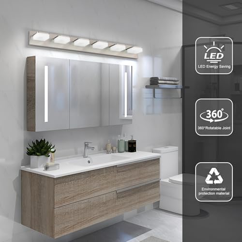 Brushed Nickel Vanity Lights for Bathroom 6-Light Vanity Lighting Fixtures for Mirror 39" Adjustable 5500K Modern LED Vanity Light Over Mirror, Bath Wall Lighting Fixtures - size: 6-Light,39Inch