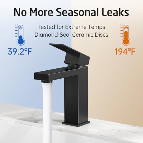 KES Black Bathroom Faucet Single Hole Bathroom Sink Faucet Single Handle Lavatory Vanity Sink Stainless Steel cUPC Certified Matte Black, L3156ALFF12-BK - color: Black, style: NO Drain - Short Faucet