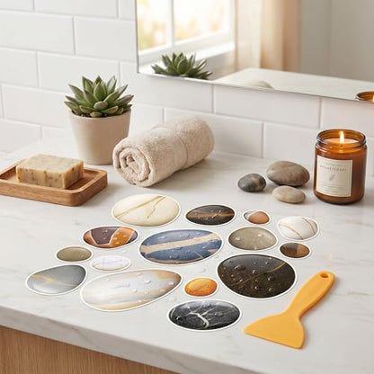 Fullhawl 15 Pcs Pebble Non Slip Bathtub Stickers Pebble Anti Slip Shower Stickers Shower Floor Nonslip Sticker Applique Adhesive Decals with Scraper for Bathtub Bathroom Floor - style: Pebble