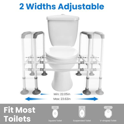 Adjustable Toilet Handrails, Toilet Handrails for Elderly, Freestanding Toilet Frame, Adjustable Height and Width, Suitable for Elderly and Pregnant Patients, White