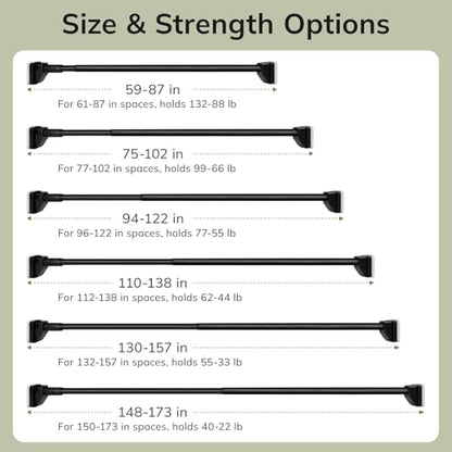 Umimile Extra Long Tension Curtain Rod 148-173 Inch, Heavy Duty No Drill | 40 LB , Super Grip Caps, Adjustable Outdoor Curtain Rod for Patio, Window, Bathroom, Never Rust 1.26'' Diameter, Black - size: 148-173”