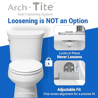 Pro Elite Heavy-Duty Wood Toilet Seat, Round, White | Magnetic Quick-Release, Easy-Clean and Change, HushMotion Soft Close, StainShield High-Gloss Finish, Arch-Tite Secure Fit - color: White, size: Round