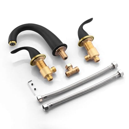 SUMERAIN 2 Handle Bathroom Roman Bathtub Faucet, Black and Gold | 3 Hole, High Flow, Tub Filler, with Valve, Brass, Classic Style - color: Black and Gold, size: 4-29/32" spout reach