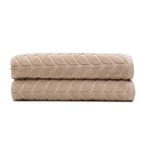 BAGNO MILANO Turkish Cotton Bath Towels, Hand Towels - Soft Plush Jacquard Collection - Highly Absorbent Towel Set (Sand Beige, 2 pcs Bath Towel Set) - color: Sand Beige, size: 2 pcs Bath Towel Set