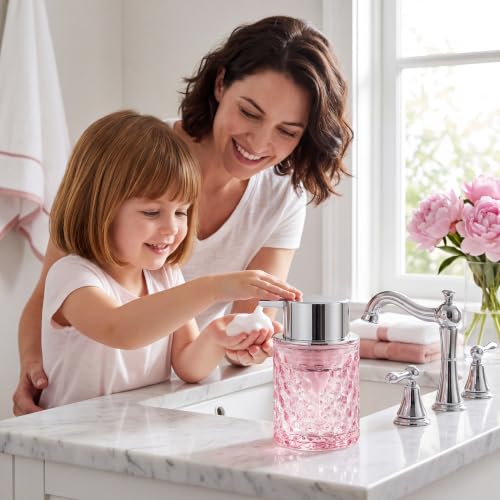 Malachi Foaming Hand Soap Dispenser, Refillable Clear Glass Foam Pump Bottle for Hand Soap, Dish Soap, Body Wash, Shampoo, Facial Cleanser & Baby Wash, Multi‑use for Bathroom, Kitchen & Commercial Use - color: Pink