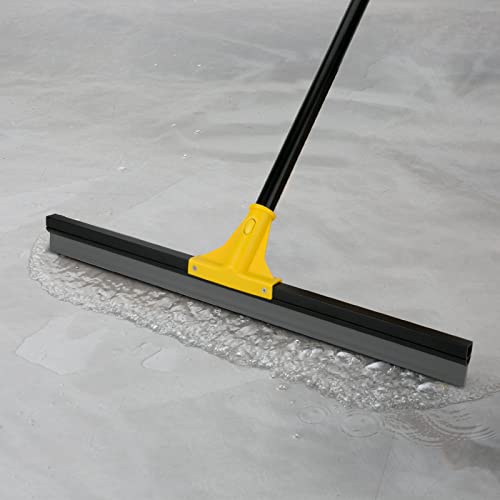 Floor Squeegee for Concrete and Tile Cleaning, 24'' Rubber Wiper Broom, Large Heavy Duty Water Scraper with 60'' Long Handle for Garage, Deck, Bathroom, Shower Glass, Window - size: 24in