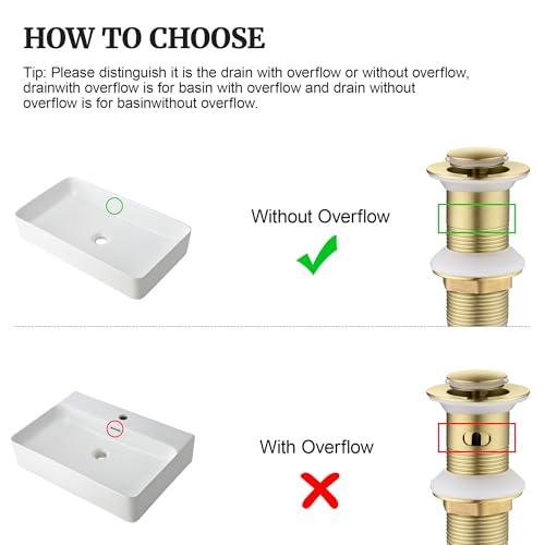 Pop up Sink Drain Stopper for Bathroom Vessel Vanity Sink Art Basin Brushed Gold, Small Cap Without Overflow, Metal Pop-up Drain Strainer with Detachable Basket Stopper | Pop Up Drain, Made of Metal, Small Cap, with Detachable Basket Stopper, Drain Fast,