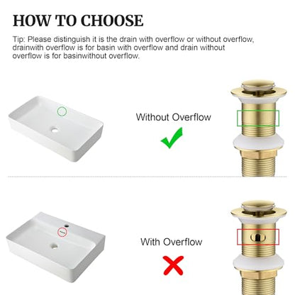 Pop up Sink Drain Stopper for Bathroom Vessel Vanity Sink Art Basin Brushed Gold, Small Cap Without Overflow, Metal Pop-up Drain Strainer with Detachable Basket Stopper | Pop Up Drain, Made of Metal, Small Cap, with Detachable Basket Stopper, Drain Fast,