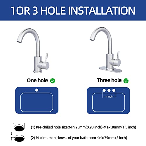 Brushed Nickel Bathroom Sink Faucet - Single Hole, Modern Single Handle Commercial Stainless Steel Bar Faucet with Drain - color: Brushed Nickel, size: With drain