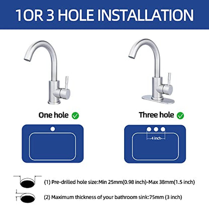 Brushed Nickel Bathroom Sink Faucet - Single Hole, Modern Single Handle Commercial Stainless Steel Bar Faucet with Drain - color: Brushed Nickel, size: With drain