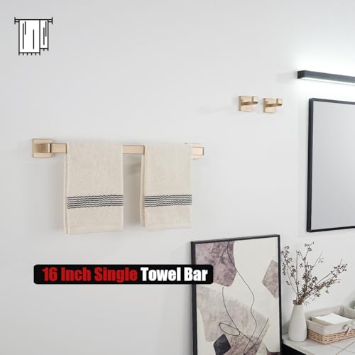 JQK Champagne Bronze Towel Bar, 16 Inch 304 Stainless Steel Thicken 0.8mm Towel Rack Bathroom, Towel Holder Wall Mount, Total Length 18.41 Inch, TB250L16-CB - color: Champagne Bronze, size: 16.41 Inch