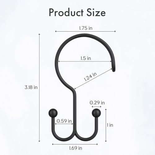 Bathway Black Shower Curtain Hooks Ring, 24 Pcs Double Sided Shower Hooks, Rust Proof Metal Shower Hooks for Bathroom, Anti-Drop Shower Rings for Shower Curtain & Liners - color: Black-24pack, style: Double-layer Shower Hooks