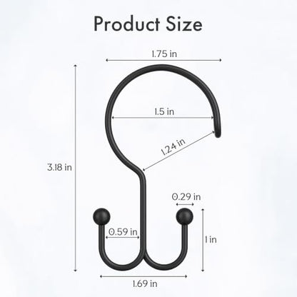 Bathway Black Shower Curtain Hooks Ring, 24 Pcs Double Sided Shower Hooks, Rust Proof Metal Shower Hooks for Bathroom, Anti-Drop Shower Rings for Shower Curtain & Liners - color: Black-24pack, style: Double-layer Shower Hooks