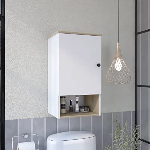 Kitchen Bathroom Wall Cabinet Medicine Cabinet, Garage or Laundry Room Wall Storage Cabinet, Single Door Linen Tower Bathroom Cabinet with Open Shelf, White - color: White