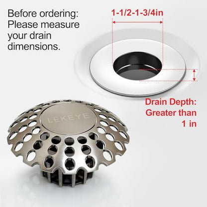 LEKEYE Tub Stopper | Shower Drain Hair Catcher | Bathroom Bathtub Plug | Pop Up Bathtub Drain Stopper for 1-1/2" to 1-3/4" Bath Drain Hole - Brushed Nickel - style: 2076