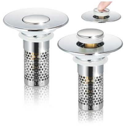 2PC Bathroom Sink Stoppers Plug Pop-up Drain Filter for 1.45 Inch Brass Basin Sink Stopper (Chrome)
