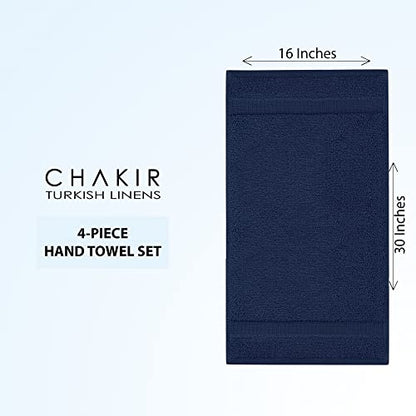Chakir Turkish Linens 4 Piece Hand Towels, 100% Cotton Turkish Towels for Bathroom, Luxury Soft Absorbent Hand Towel Set, 16 x 30 Inches, Navy - color: Navy
