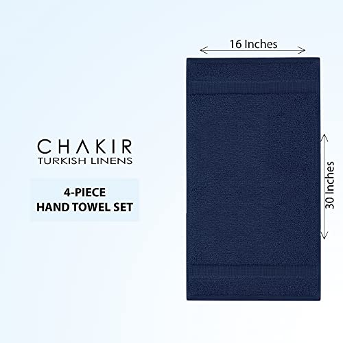 Chakir Turkish Linens 4 Piece Hand Towels, 100% Cotton Turkish Towels for Bathroom, Luxury Soft Absorbent Hand Towel Set, 16 x 30 Inches, Navy - color: Navy