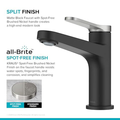 KRAUS Indy Single Handle One Hole Bathroom Sink Faucet in Spot-Free Brushed Nickel/Matte Black, KBF-1411SFBNMB - color: Spot Free Brushed Nickel/Matte Black, style: Basin + Pop-Up Drain