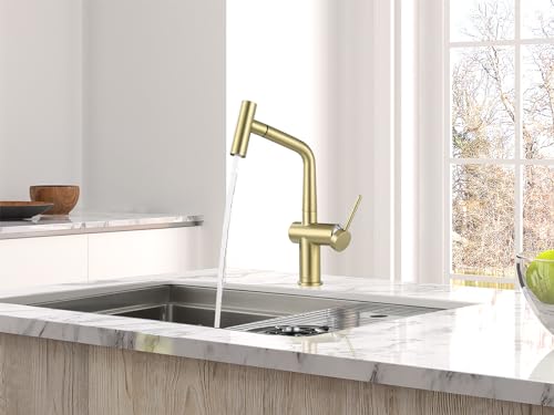 AS06CB Brushed Gold Softly Bar Faucet or Prep Kitchen Sink Faucet with Pull Down Sprayer and Single Handle - color: Brushed Gold Softly, style: Modern