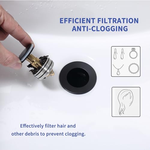Bathroom Sink Drain Strainer Stainless Steel Black Pop Up Sink Drain Stopper with Detachable Basket Stopper Drain Hair Catcher Assembly Vessel Vanity Lavatory Basin with Overflow, SD40-BK - style: Small Popup Cap-Black