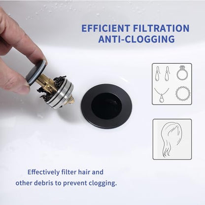 Bathroom Sink Drain Strainer Stainless Steel Black Pop Up Sink Drain Stopper with Detachable Basket Stopper Drain Hair Catcher Assembly Vessel Vanity Lavatory Basin with Overflow, SD40-BK - style: Small Popup Cap-Black