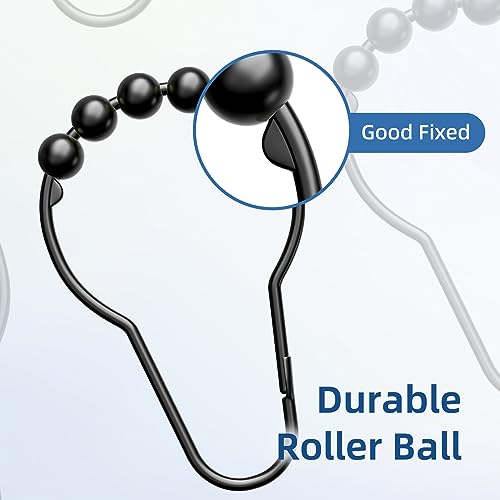 Titanker Shower Curtain Rings Hooks, Rust-Resistant Metal Shower Curtain Hooks for Bathroom Shower Rods Shower Hooks Shower Rings for Curtain - Set of 12, Matte Black - color: Matte Black