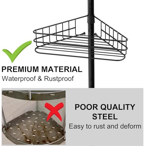 4-Tier Corner Shower Caddy Tension Pole, Adjust Bathroom Organizer Shelves | 76"-110" Adjustable Rustproof Bathroom Shelves, Shelves with Built-In Towel Bars, Space-Saving Design